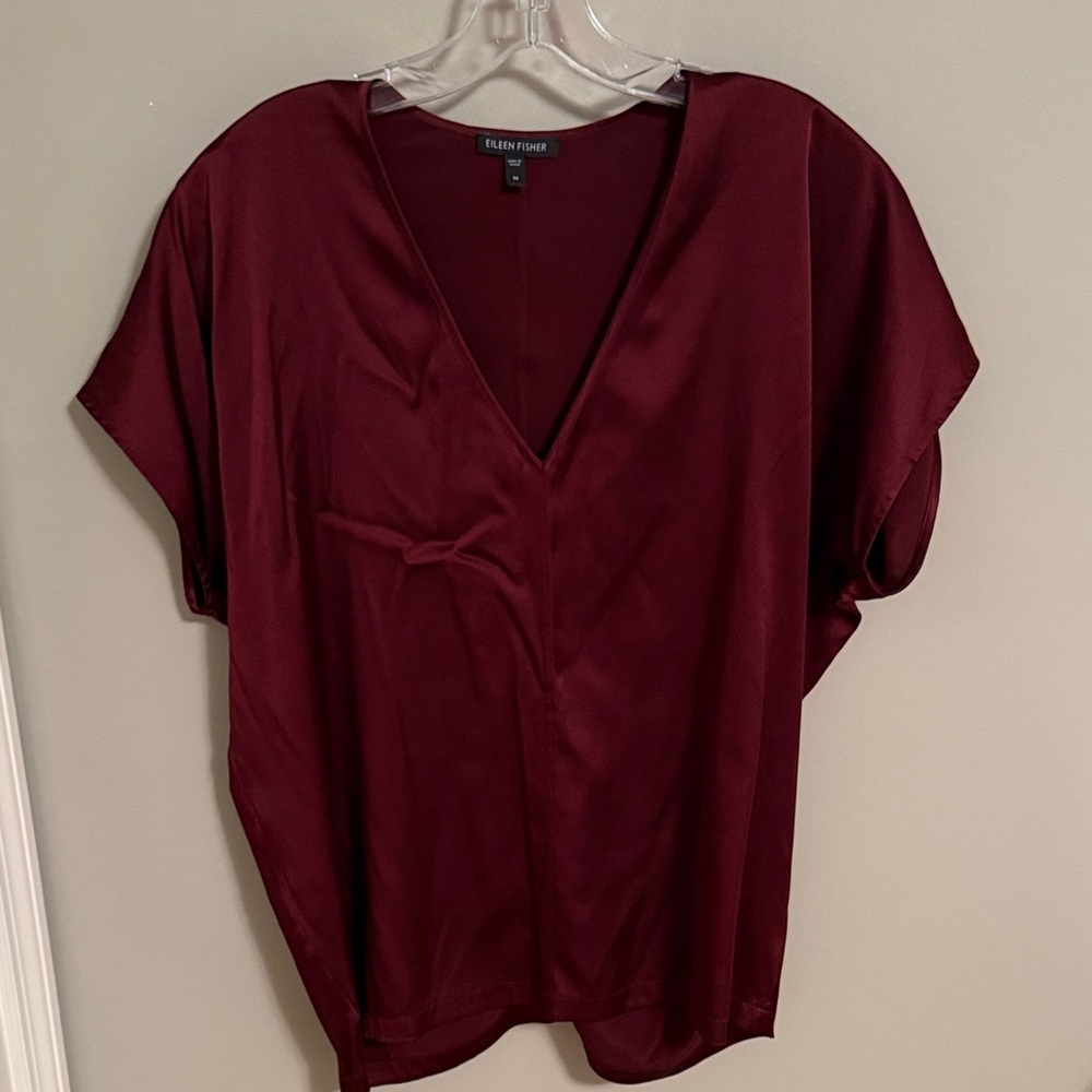 Eileen Fisher Rich Burgundy V-Neck Blouse